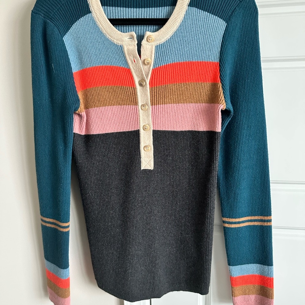 Faherty Mikki Henley Sweater Size M Colorblock Retro Stripe